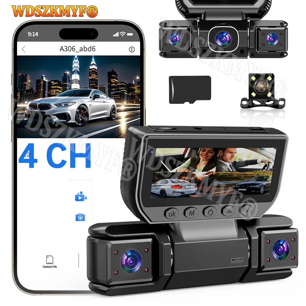 4Camera 360 Degrees Car DVR 1080P Video Recorder WIFI Dash Cam Front Right Left Rear View Camera 24H Parking Monitor Gift