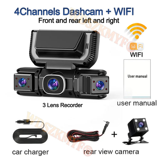4Camera 360 Degrees Car DVR 1080P Video Recorder WIFI Dash Cam Front Right Left Rear View Camera 24H Parking Monitor Gift