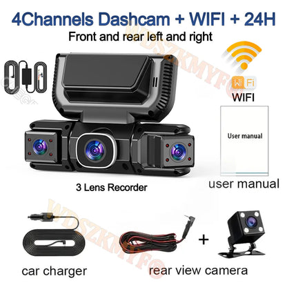4Camera 360 Degrees Car DVR 1080P Video Recorder WIFI Dash Cam Front Right Left Rear View Camera 24H Parking Monitor Gift